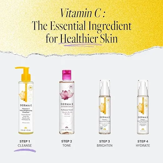 Derma E Vitamin C Cleanser - Daily Brightening Cleanser – Hydrating Face Wash to Even Out Skin Tone – Moisturizing Face Cleanser for a Radiant Glow, 6 fl oz