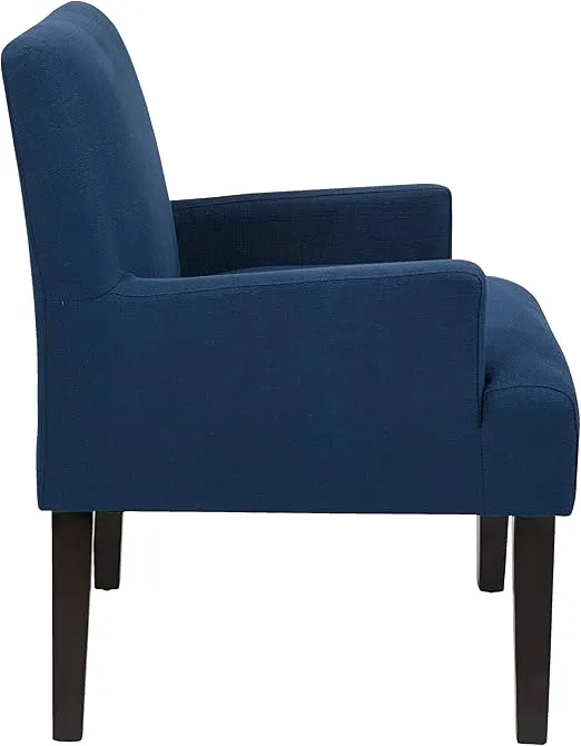 OSP Home Furnishings Main Street Upholstered Guest Chair with Espresso Finish Accents, Woven Indigo Fabric
