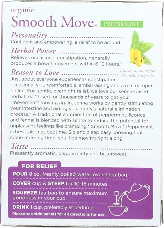 Traditional Medicinals Smooth Move Senna Herbal Stimulant Laxative Tea, Peppermint 1.13 oz (Pack of 2)
