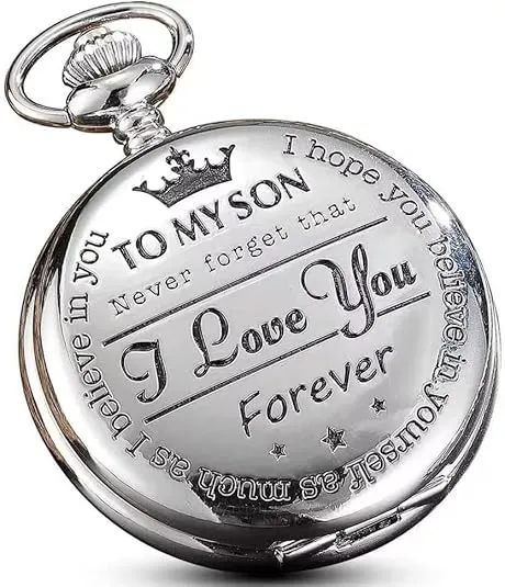GORBEN Engraved Pocket Watch to Son I Love You Gifts from a Mom Dad Birthday Christmas Gift Fob Watches Chains