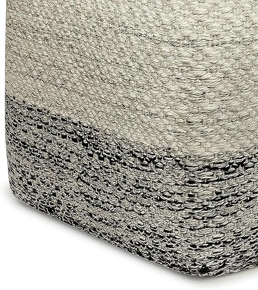 SIMPLIHOME Macie 18 Inch Boho Square Woven Outdoor/ Indoor Pouf in Grey and White Recycled PET Polyester, For the Living Room, Bedroom and Kids Room