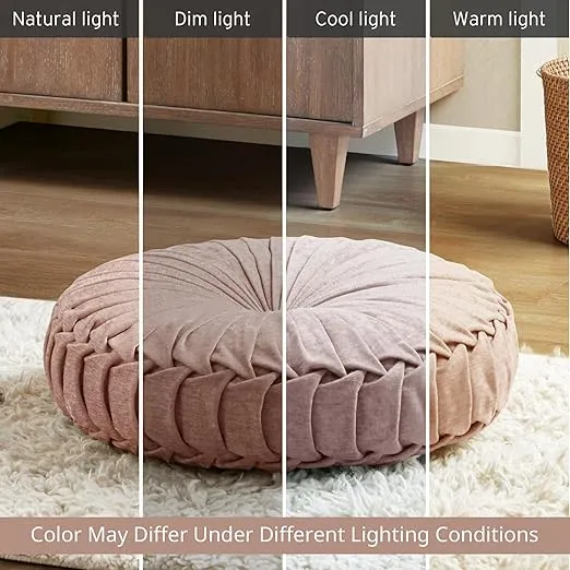 Intelligent Design Loretta Chenille Round Floor Pillow Meditation Cushion, Soft Color & Natural Luster Button Tufted with Elegant Pleated Details, Dia 22"x6"H, Blush