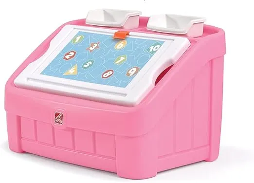 Step2 2-in-1 Toy Box and Easel Lid for Kids, Playroom Storage and Organizer, Lid Coverts to Art Table, Ages 2+ Years Old, Pink