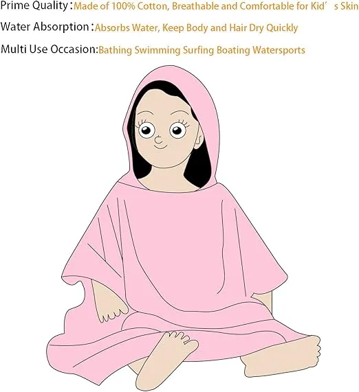 Catalonia Mermaid Hooded Bath Towel for Girl 2-6 Years Old,100% Cotton Swim Poncho Towel, Sand Proof Beach Pool Towel for Child Kids Toddler