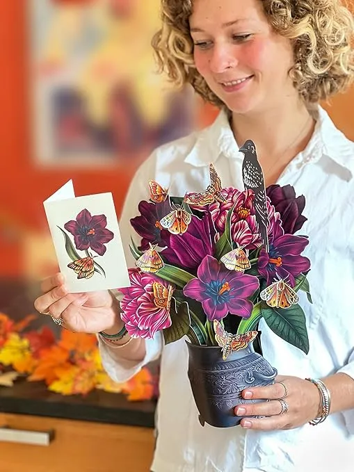 Freshcut Paper Pop Up Cards, Moonlight Garden 12 inch Paper Flower Bouquet Greeting Cards with Blank Note Card & Envelope, Halloween Card, Purple Birthday Gifts for Women