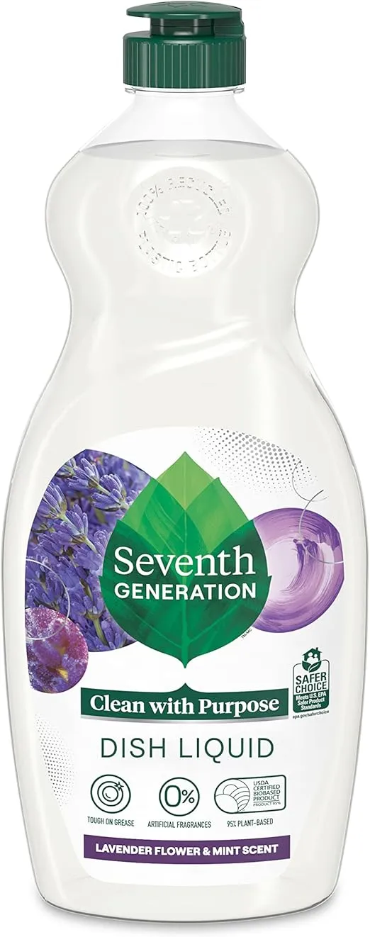 Seventh Generation Dish Soap Liquid Lavender Flower & Mint Scent 1 Dishwashing Soap Dish Detergent Liquid Soap 19 oz