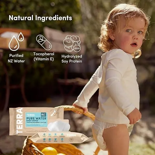 Bamboo Baby Wipes TRAVEL PACK: Pure Water Wipes, 99.7% Pure New Zealand Water, 100% Biodegradable Bamboo Fiber, 0% Plastic, Unscented Baby Wipes for Sensitive Skin, 1 TRAVEL PACK of 24 Wipes