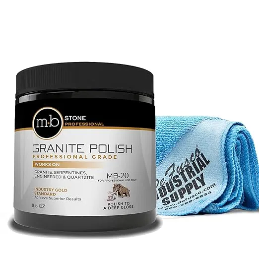 MB-20 Granite Polishing Cream with Microfiber Cloth - Spot Polish Etches and Dullness to Restore Granite, Mercantile Granite, Serpentine, Engineered Stone, Quartzite or other Ophicalcites - 8.5 Oz Kit