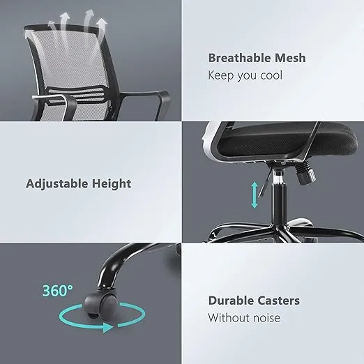 SMUG Office Chair Ergonomic Mesh Chair Computer Desk Chair Executive Home Office Chairs with Lumbar Support Armrest Rolling Swivel Adjustable Mid Back Black