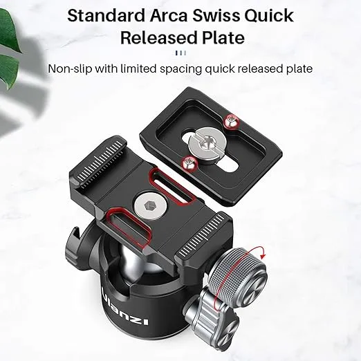 ULANZI Tripod Ball Heads for 1/4" Tripod, U-80L Camera BallHead Metal Mini Ball Head 360 Degree Rotating Panoramic Arca Quick Release Plate & Cold Shoe, for DSLR Camera Camcorder Tripod Monopod Slider