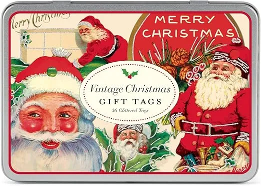 Cavallini Glitter Gift Tags Vintage Christmas, 36 Assorted Gift Tags