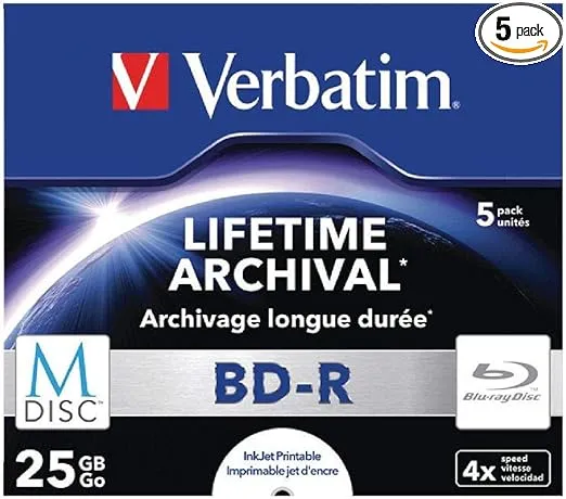 Verbatim 43823 25GB 4X M-Disc BD-R - 5 Pack Jewel Case
