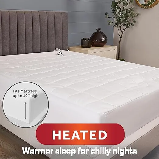 Sunbeam Premium Quilted Electric Heated Mattress Pad Twin 39" x 75" - 12 Heat Settings, 12-Hour Selectable Auto Shut-Off, Fast Heating, Warming Bed, Machine Washable, Extra-Soft Warm Cozy