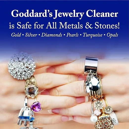 Goddard's Jewelry Cleaner, Tarnish Remover, Cleaning Solution for Silver, Gold, Diamond, Gemstone Jewelry, Ammonia Free, Includes Brush & Basket, 6 oz