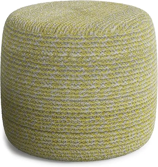 SIMPLIHOME Bayley Round Braided Pouf, Footstool, Upholstered in Muted Yellow and Natural Cotton, for the Living Room, Bedroom and Kids Room, Transitional, Modern