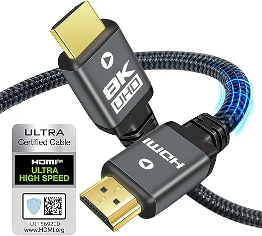 Yauhody 8K 10K HDMI Cable 6.6FT, HDMI 2.1 Cable Certified, 48Gbps Ultra High Speed Braided Cord, 4K@120Hz 8K@60Hz, HDCP 2.2&2.3, HDR10 Compatible with Monitor/TV/PS5/HDTV/Blu-ray (6.6 Feet)