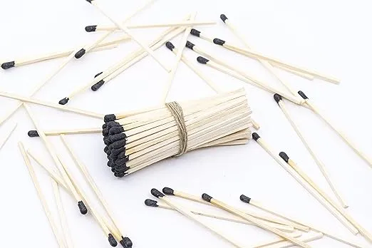 4" Inch Long Wooden Refill Matchsticks with Strike Stickers - Safety Matches Wholesale Bulk Loose by Chandler Studio (50 Pieces, Black)