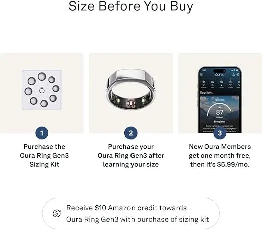 Oura Ring Gen3 Heritage - Silver - Size 9 - Smart Ring - Size First with Oura Ring Gen3 Sizing Kit - Sleep Tracking Wearable - Heart Rate - Fitness Tracker - 5-7 Days Battery Life