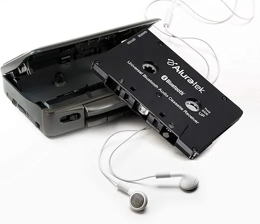 Aluratek Universal Bluetooth Audio Cassette Receiver, Built-in Rechargeable Battery, Up to 8 Hours Playtime, Audio Receiving up to 33 Feet, ABCT01F