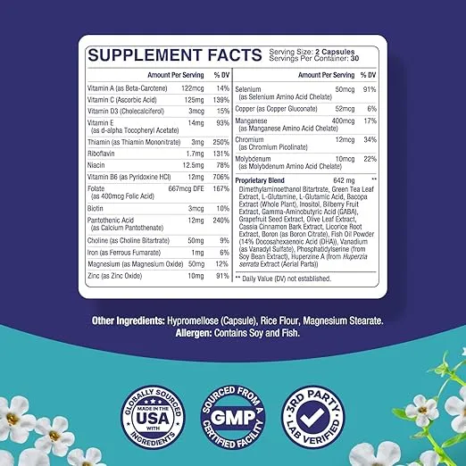 Nootropic Brain Booster for Mental Clarity - Best Nootropic Brain Supplement and Memory Pills for Brain Health Mental Focus and Energy Booster - Brain Pills for Focus, Recalls, Memory and Brain Fog