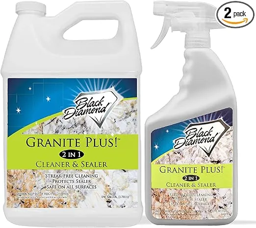 Black Diamond Stoneworks GRANITE PLUS! 2 in 1 Cleaner & Sealer for Granite, Marble, Travertine, Limestone, Ready to Use! (1-Quart/1-Gallon)
