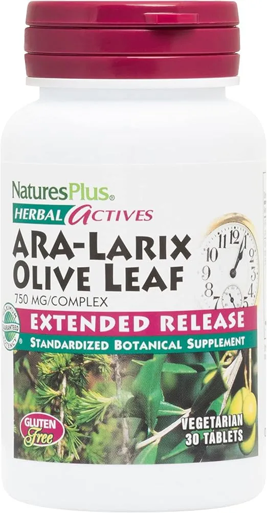 Natures Plus Herbal Actives ARA Larix Olive Leaf - 750 mg, 30 Vegan Tablets - Immune Support Supplement, Extended Release - Hypoallergenic, Vegetarian, Gluten-Free - 30 Servings
