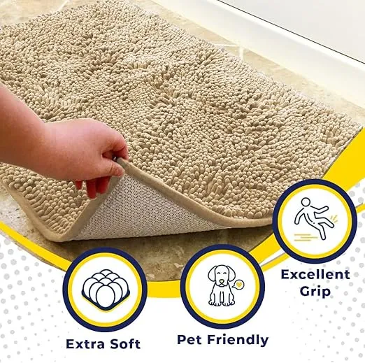 Muddy Mat® Shown on TV – Super Absorbent Microfiber Dog Door Mat for Muddy Paws, Non-Slip Washable Pet Rug, Quick Dry Chenille Entryway Carpet, Machine Washable Indoor Outdoor mat, Beige 60"x48"