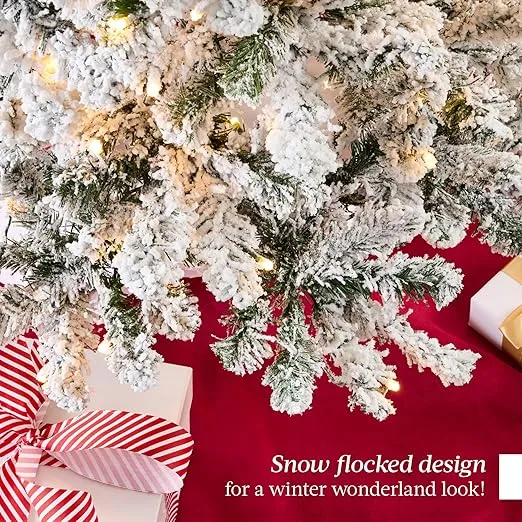 Best Choice Products Pre-Lit Artificial Christmas Tree, 4.5ft Snow Flocked Design Pine Tree, Full Appearance Snowy w/Easy Assembly, Metal Stand