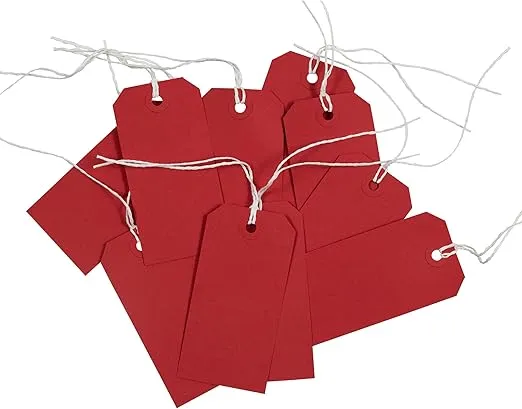 JAM PAPER Gift Tags with String - Medium - 4 3/4 x 2 3/8 - Red - Bulk 100/Pack
