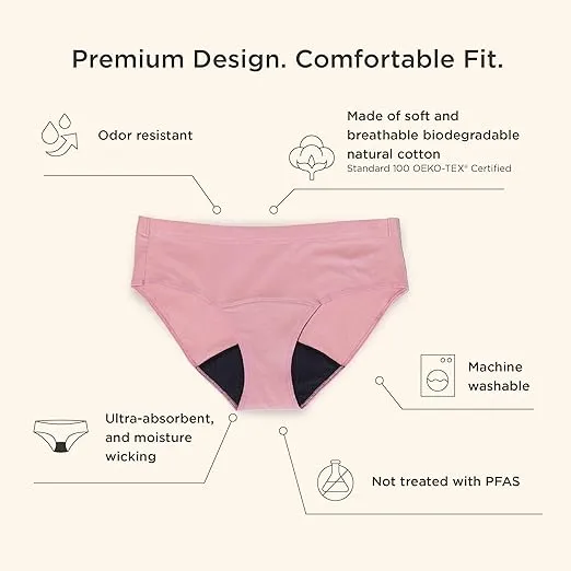 Saalt EveryWear Cotton Brief Period Underwear - Heavy Absorbency - Comfortable, Thin, and Keeps You Dry from All Leaks