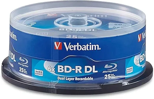 Verbatim BD-R 50GB 8X Blu-ray Recordable Media Disc Double Layer- 25 Pack Spindle - 98356, White