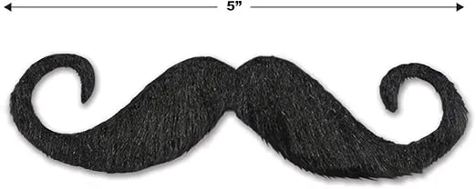 Beistle Handlebar Mustache, Self-Adhesive Fake Hairy 'stache, Halloween Stick on Facial Hair for Pirates, Cowboys, & Mario Costume for Parties, 5”