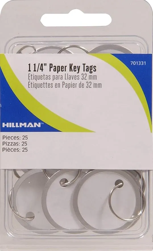 Hillman 701331 Rim, 1.25" Diameter, Metal Split, White, 25 Key, ID Paper Tag with Ring, 1-1/4", 25 Pack
