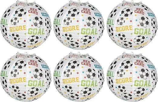 Juvale 6-Pack Hanging Paper Soccer Lanterns for Kids Birthday Party Decorations and Sport Theme Parties, 11 Inches