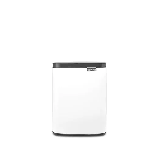 Brabantia Small Bo Trash Can 1.8 Gal - Easy Open, Soft Closing Lid, Hygienic, Space Efficient - for Bathroom, Home Office, Bedroom - White - LWH 9.5 x 8.2 x 12.5