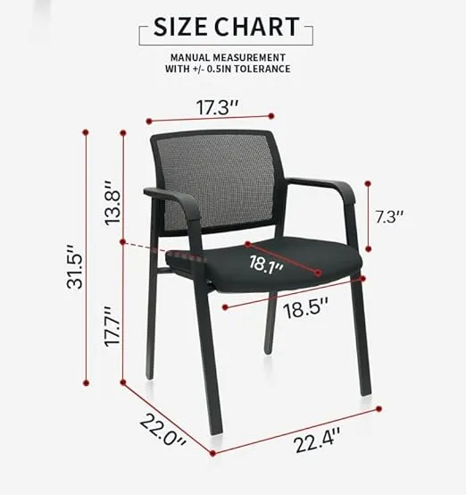 CLATINA Guest Reception Stacking Office Chairs with Arm, Mesh Back Waiting Room Chair with Upholstered Fabric Seat and Ergonomic Lumbar Support for Office Conference School Church, Black-4 Pack