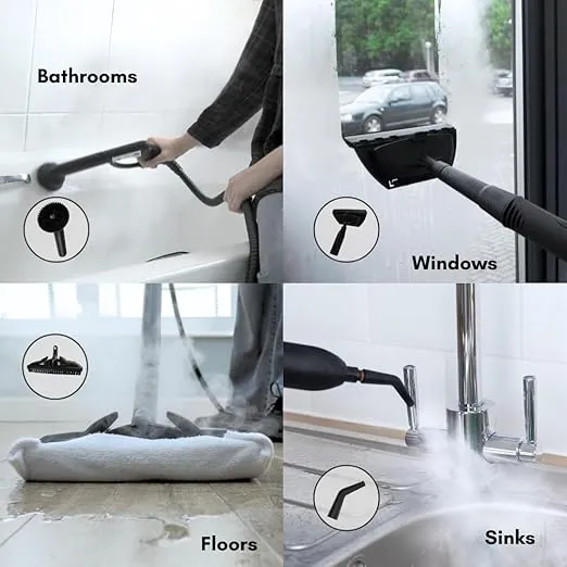 Ewbank 1800W Steam Cleaner for Carpets, Tile, Upholstery, Bathroom, Kitchen, Windows, Grout, Portable, White, 52 fl. oz