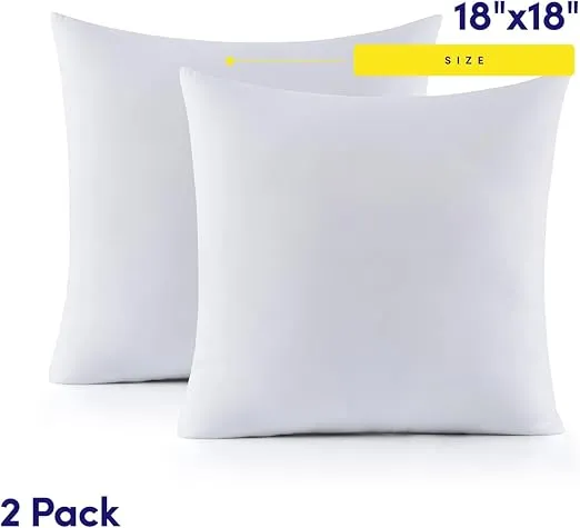 Sweet Home Collection Set-Cushion Inserts for Decorative Throw Covers Soft & Supportive Pillows for Couch, Sofa, Bed, or Chair, 2 Pack - 18" x 18", White 2 Count