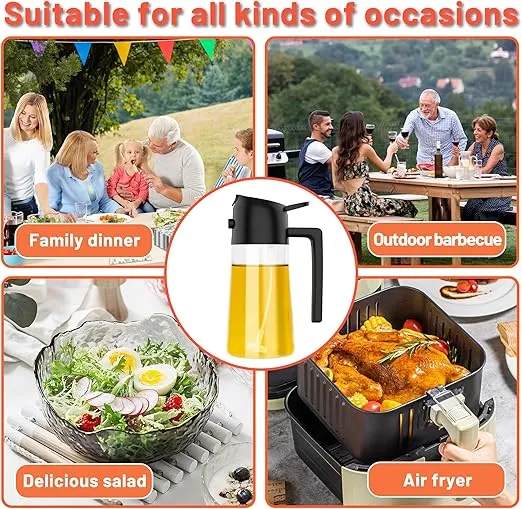 Olive Oil Dispenser Bottle for Kitchen,2 in 1 Olive Oil Dispenser and Oil Sprayer 470ml/16Oz Olive Oil Dispenser Bottle for Kitchen Oil Sprayer for Cooking,Air Fryer,Salad,BBQ(Black)