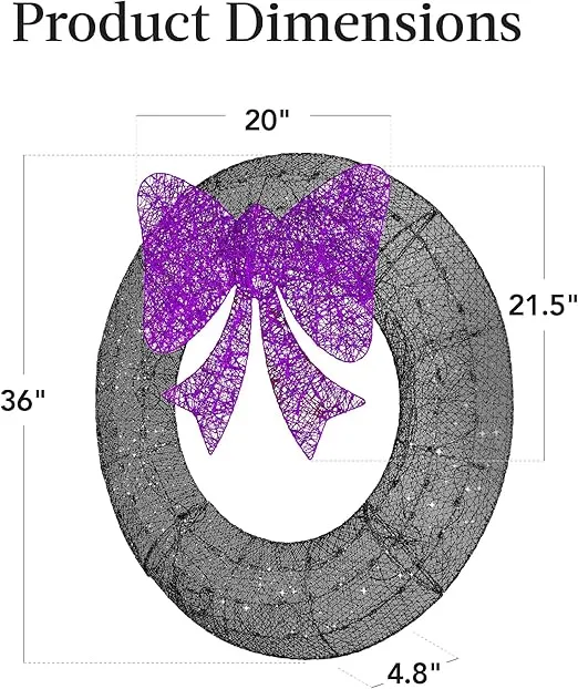 Best Choice Products 36in Pre-Lit Outdoor Christmas Wreath Decoration, LED Metal Holiday Decor for Home w/ 120 Lights, Bow - Purple/Black