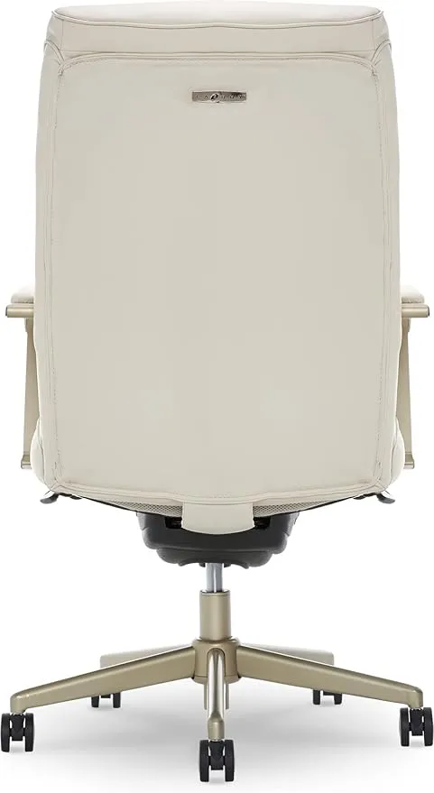 La-Z-Boy Melrose Executive Office, Adjustable High Back Ergonomic Computer Chair with Lumbar Support, Brass Finish, Ivory White Bonded Leather 30D x 25.25W x 40.25H Inch