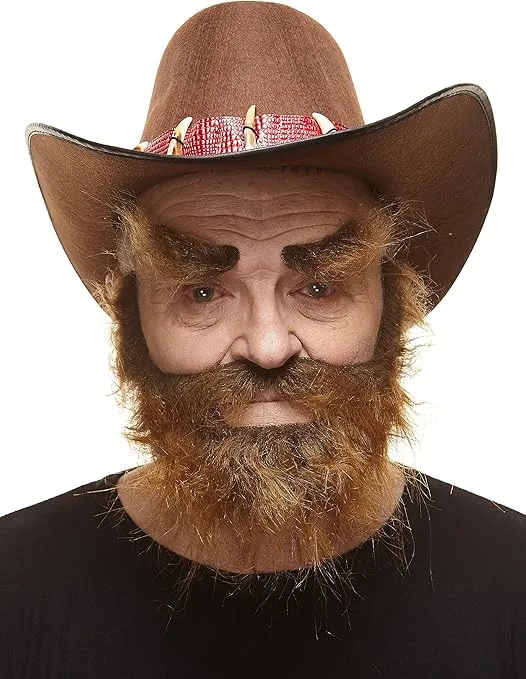 Mustaches Self Adhesive, Novelty, Realistic, Traper Fake Beard Fake Mustache and Fake Eyebrows, Brown Color
