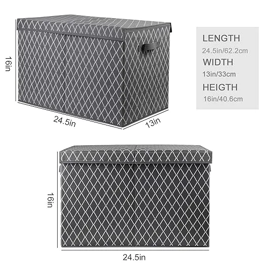 Kids Toy Box Chest Storage Bins for Boys Girls, Large Fabric Collapsible Storage Basket Container with Flip-Top Lid & Handles for Clothes,Blanket,Nursery,Playroom,Bedroom, 24.5”x13”x16” (Gray)