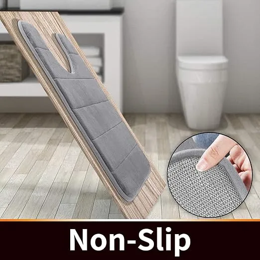 Yimobra Memory Foam Toilet Bath Mat U-Shaped, Commode Contour Rug, Soft and Comfortable, Super Water Absorption, Non-Slip, Thick, Machine Wash and Easier to Dry for Bathroom, 24 X 20 Inches, Grey