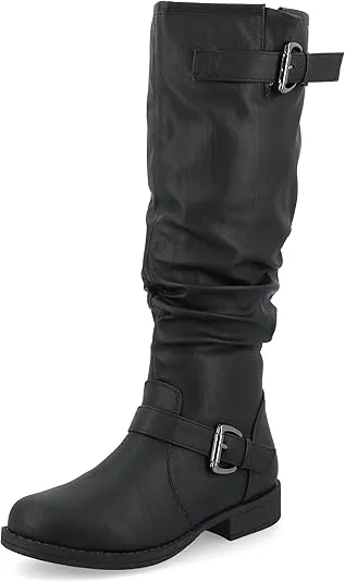 Journee Womens Stormy Extra Wide Calf Stacked Heel Riding Boots