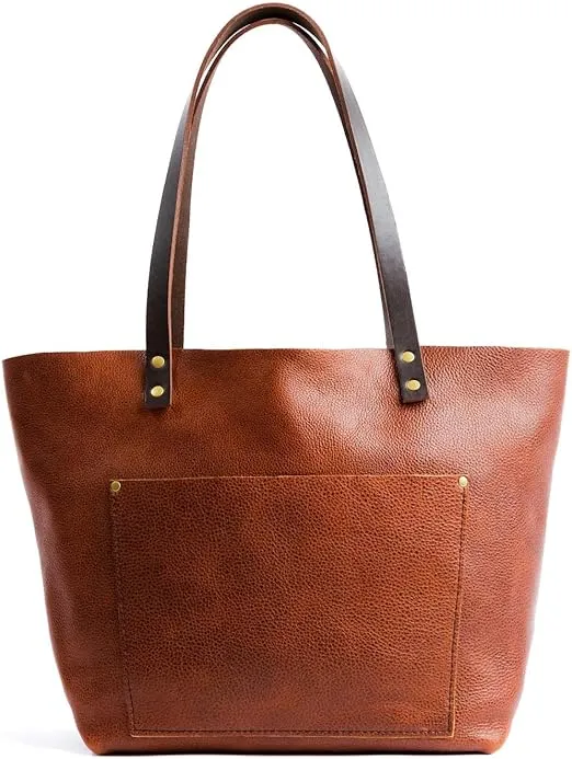 Portland Leather Goods Classic Tote Bag – Handmade, Durable & Unlined – Interior & Exterior Pockets