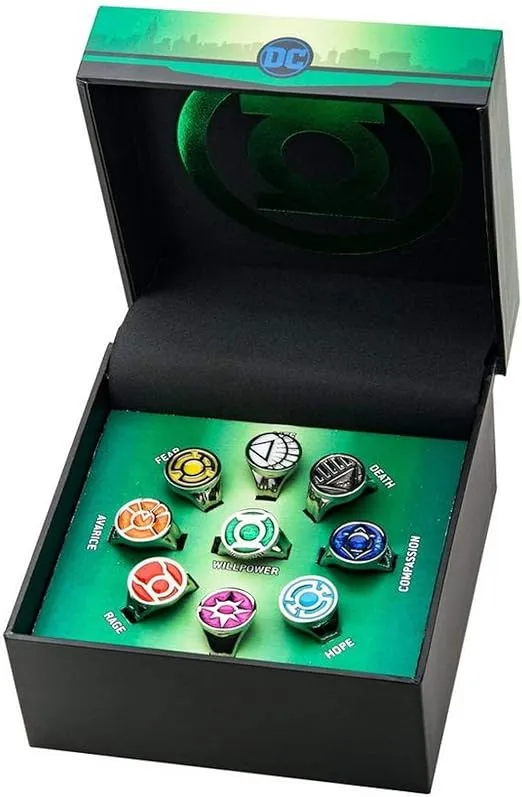 DC Comics Green Lantern Power Rings Emotional Spectrum | Includes 9 Adjustable Rings Featuring Each Emotion