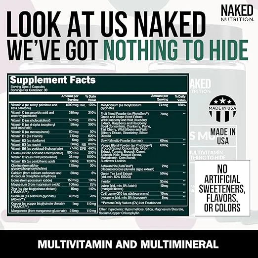 Men’s Multi – Daily Multivitamin for Men – A, C, E, Selenium, Zinc, Fruit and Super Green Extracts and More to Boost Immune Support – Gluten-Free and Vegetarian Daily Vitamins – 60 Capsules