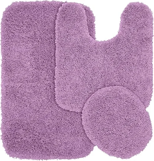 Garland Rug 3-Piece Jazz Shaggy Washable Nylon Bathroom Rug Set, Purple