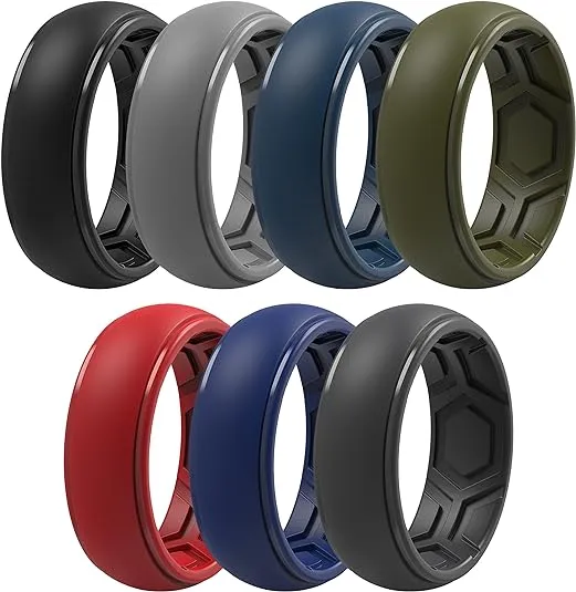 ThunderFit Silicone Rings for Men, Breathable Edition Step Edge Rubber Engagement Bands 8.4mm Wide 2.2mm Thick - 1/4/7 Variety Multipack